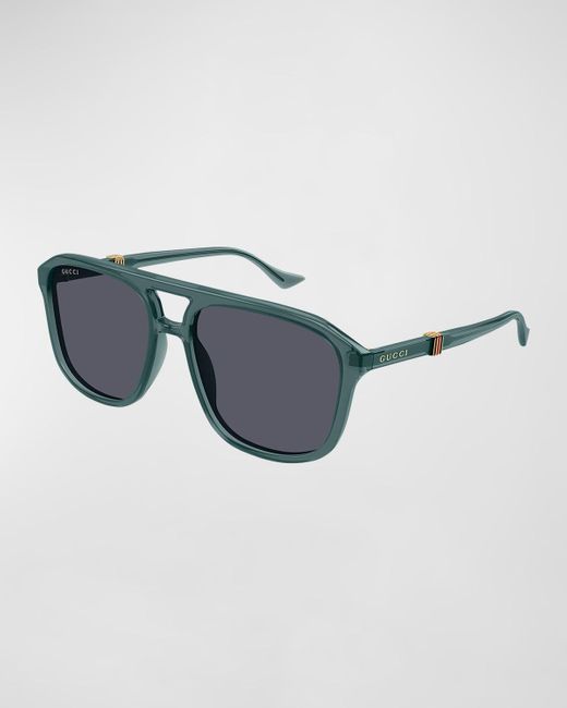 Gucci Blue Double-bridge Acetate Aviator Sunglasses for men