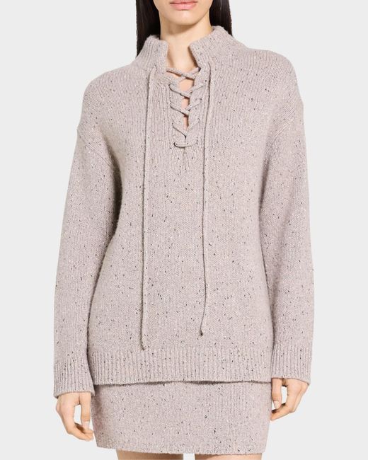 Theory White Oversized Drawstring Wool-Blend Pullover Sweater