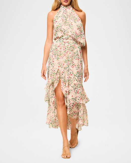 MISA Los Angles Multicolor Seva Asymmetric Chiffon Midi Skirt