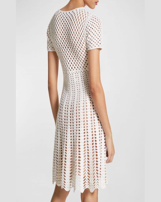 Michael Kors White Cashmere Crochet-knit Short-sleeve Mini Dress