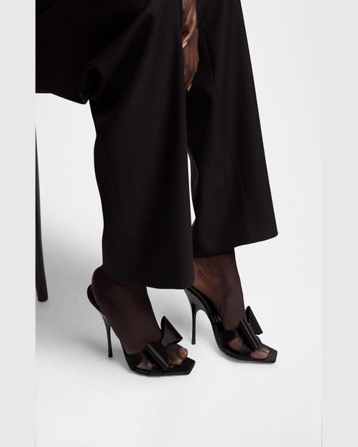 Saint Laurent Black Tuxedo Bow Satin Stiletto Sandals