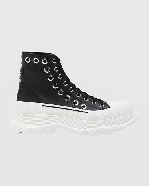 Alexander McQueen Black Grommet Tread Slick Leather Lace-Up Boots for men