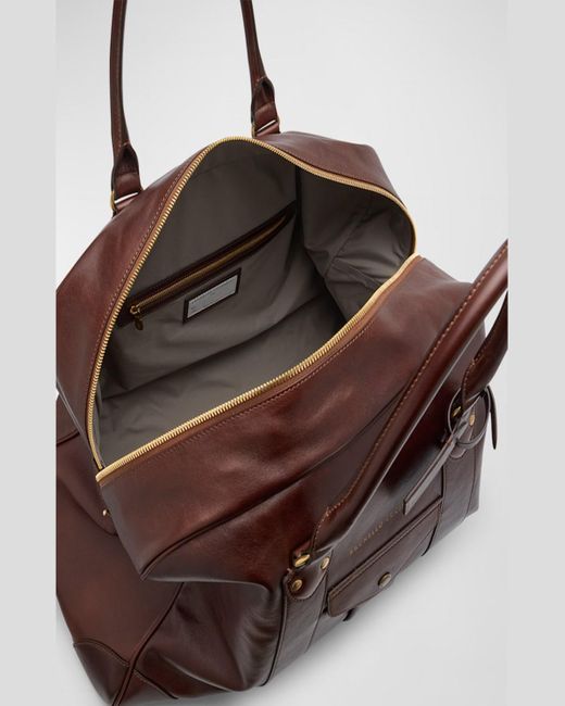 Brunello Cucinelli Brown Leather Travel Bag for men