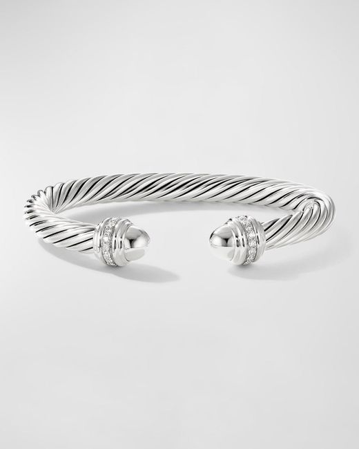 David Yurman Metallic Cable Bracelet With Gemstone And Diamonds In Silver, 7mm