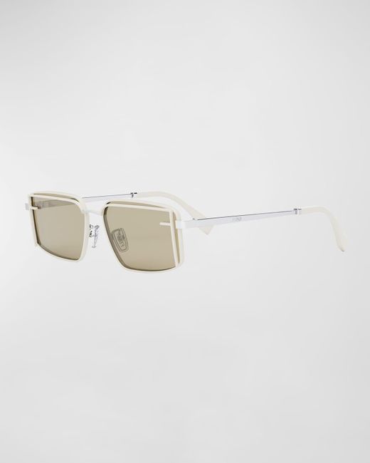 Fendi White Ff Logo Square Metal Alloy Sunglasses