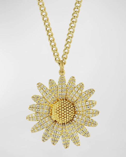 Tanya Farah Metallic 18k Yellow Gold Diamond Daisy Pendant