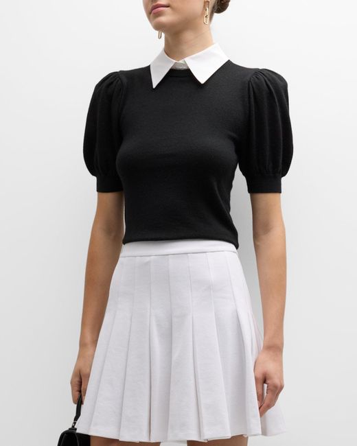 Alice + Olivia Black Chase Puff-Sleeve Sweater With Detachable Collar