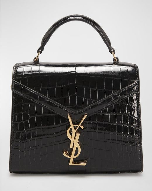 Saint Laurent Cassandra Mini Ysl Alligator Top-handle Bag in Black | Lyst