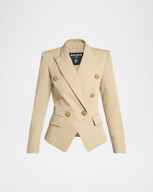 Balmain Natural 6-Button Double-Breasted Gabardine Jacket