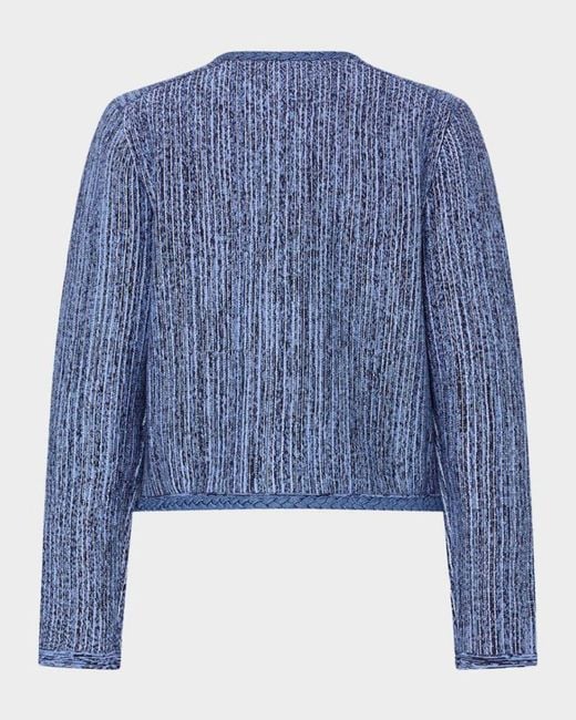 MILLY Blue Shayne Boxy Braid-Trim Jacket