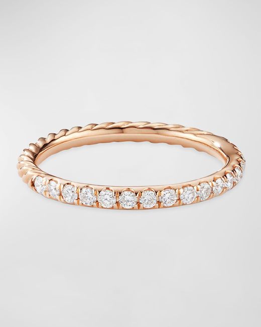 David Yurman White Cable Collectibles Pave Diamond Band Ring In 18k Rose Gold, Size 7