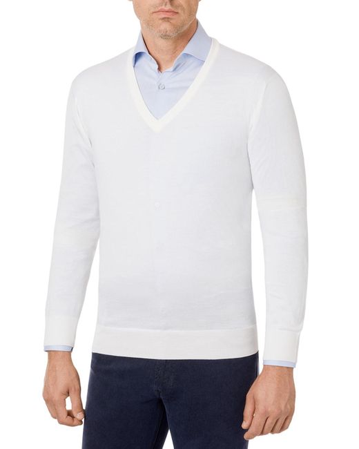 Stefano Ricci White V-Neck Wool-Silk Sweater for men