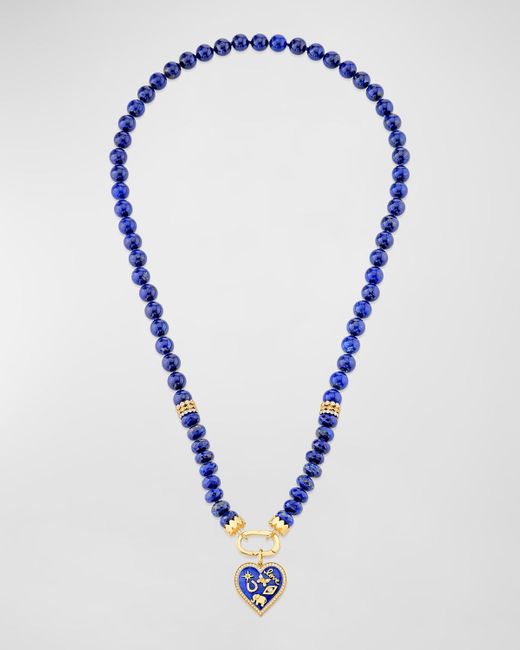 Sydney Evan Blue 14K And Diamond Icon Heart Beaded Necklace