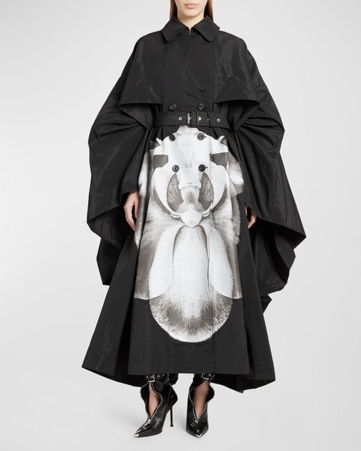 Alexander McQueen Black Oversize Belted Trench Coat With Graphic Detail