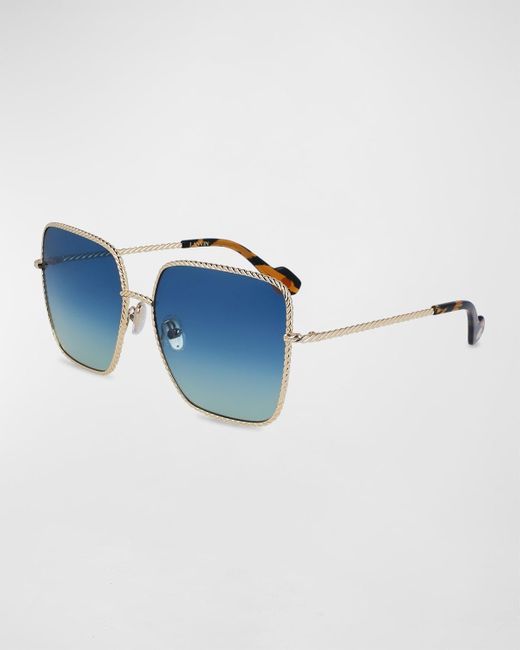 Lanvin Blue Babe Oversized Square Twisted Metal Sunglasses