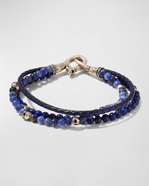 John Varvatos Blue Multi-Strand Leather & Lapis Beaded Bracelet for men