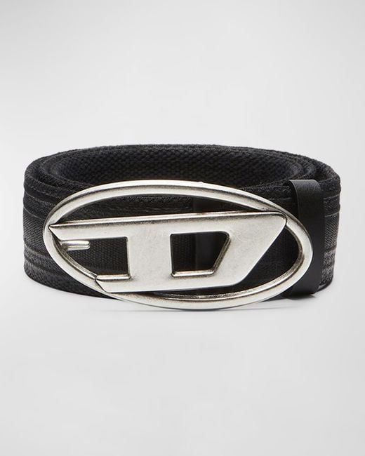 DIESEL Black B-1Dr-Tape Waxed Cotton Belt for men