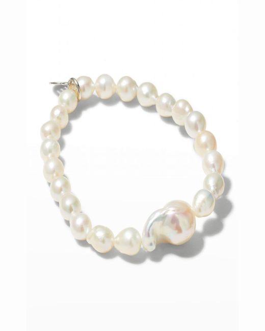 Margo Morrison White Mixed Size Baroque Pearl Stretch Bracelet