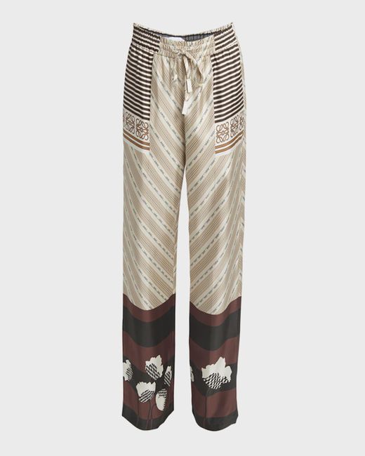 Loewe Natural X Paula Ibiza Anagram Striped Silk Straight-Leg Pajama Trousers