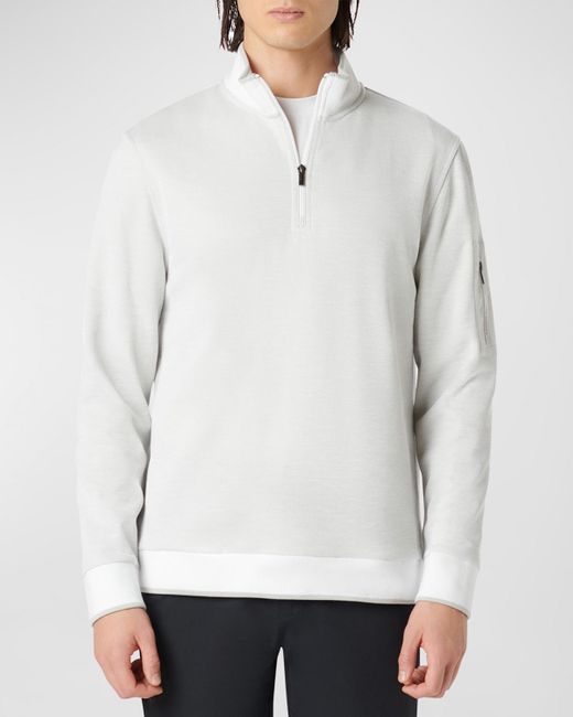 Bugatchi White Knit Quarter-Zip Sweater for men