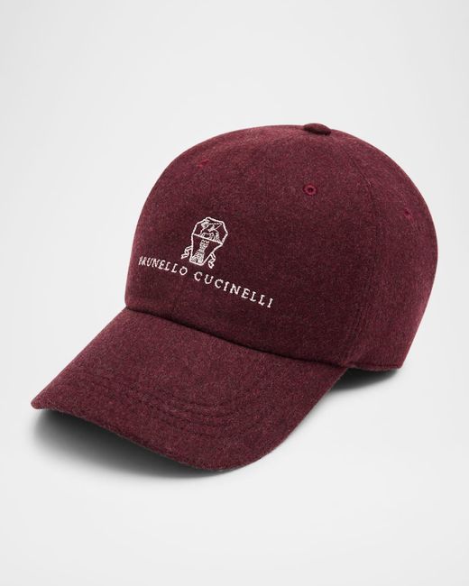 Brunello Cucinelli Red Wool And Cashmere Logo Baseball Cap for men