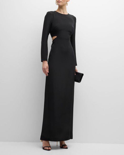 Adam Lippes Black Alexandra Cutout Long-Sleeve Silk Crepe Gown