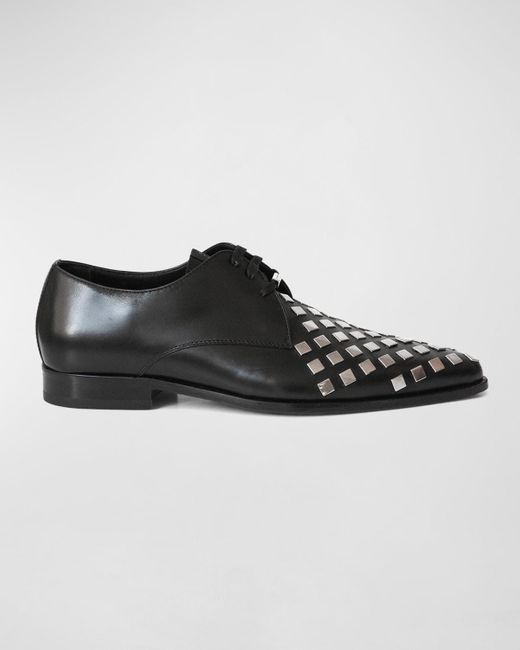 John Richmond Black Studded Leather Derby Shoes for men