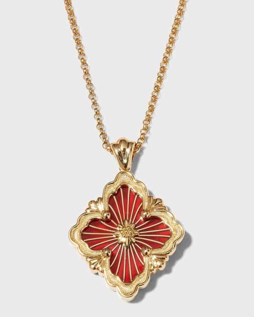 Buccellati White Opera Tulle Pendant Necklace With Big Motif Red And 18k Yellow Gold