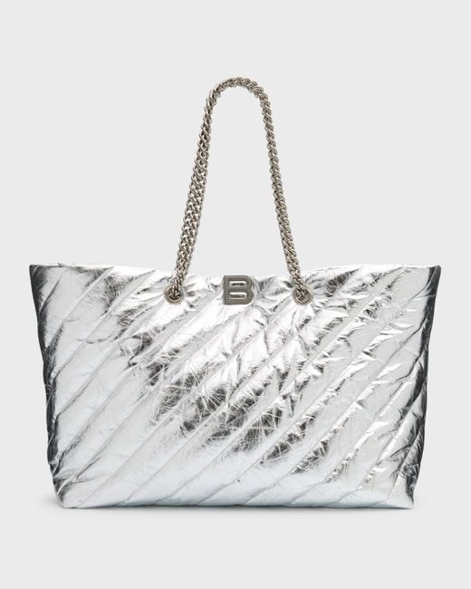 Balenciaga White Crush Large Metallic Quilted Tote Bag