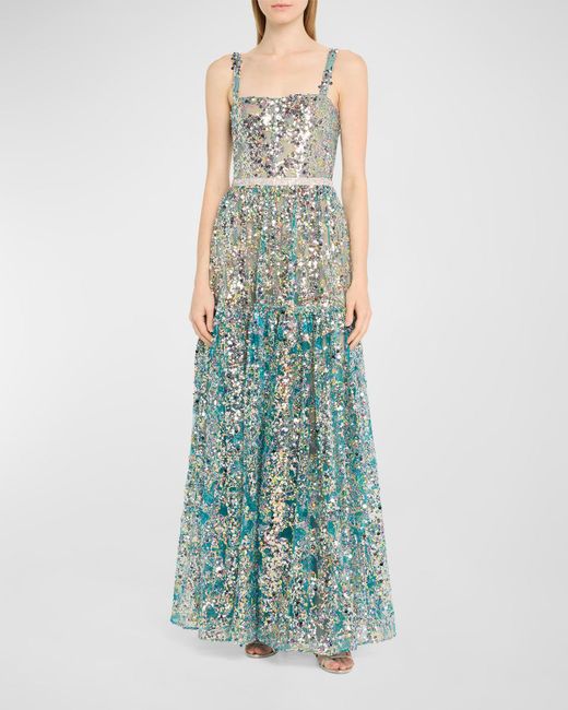 Bronx and Banco Blue Midnight Sleeveless Sequin Square-Neck Gown