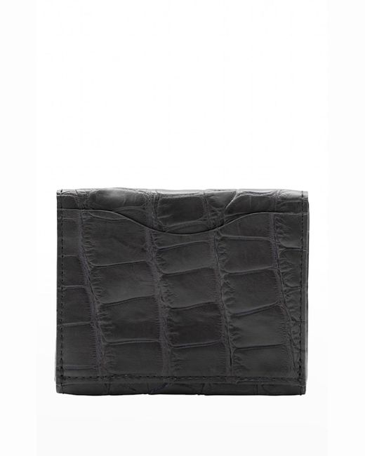 Abas Black Envelope Flap Polished Matte Alligator & Leather Card Case