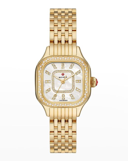 Michele Metallic Meggie Diamond Bezel And Mother-of-pearl Watch, Gold-tone
