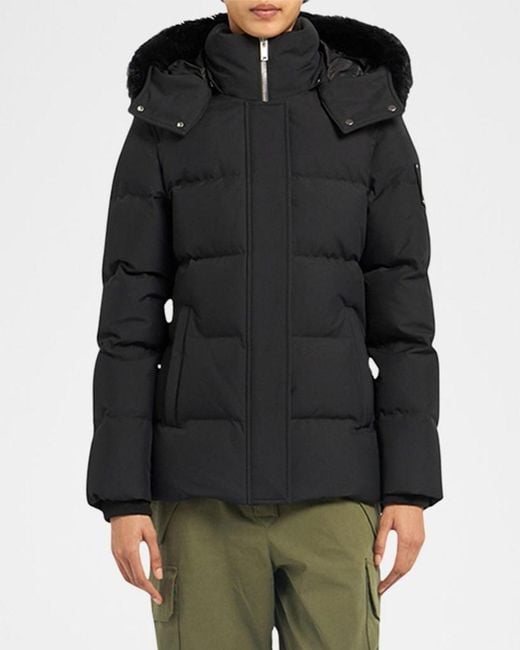 Moose Knuckles Black Shearling-Trimmed Down Puffer Jacket