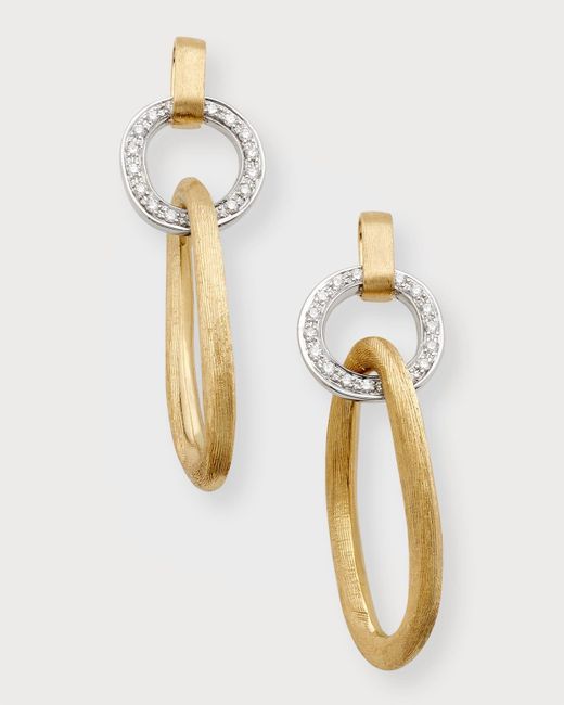 Marco Bicego Metallic 18k Yellow And White Gold Hoop Drop Earrings With Diamonds