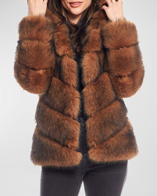 Fabulous Furs Brown Chateau Oversize Chevron Faux Fur Coat