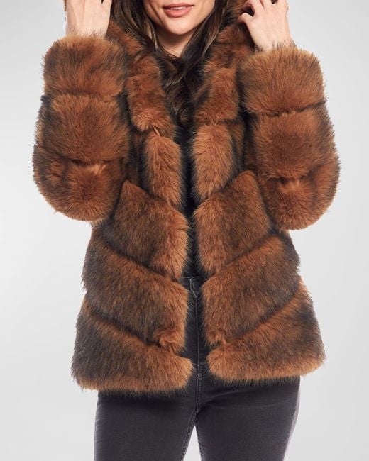 Gallery chevron faux fur coat cheap