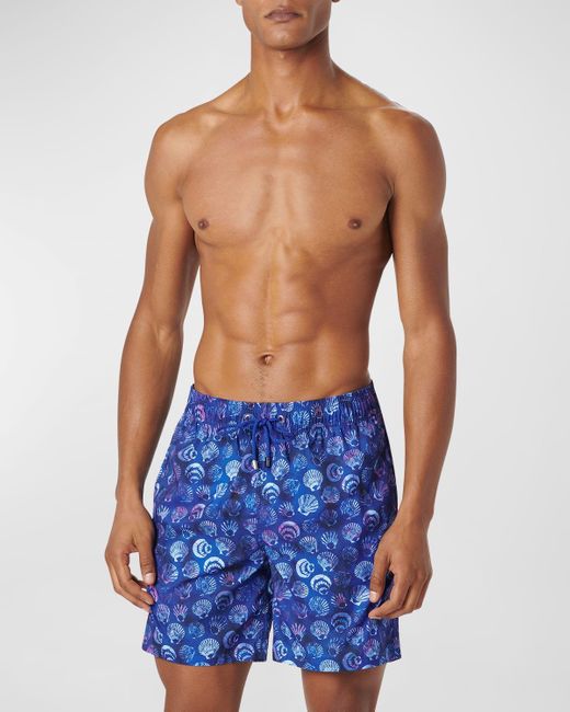 Bugatchi Blue Cosmo Shell-Print Swim Trunks for men