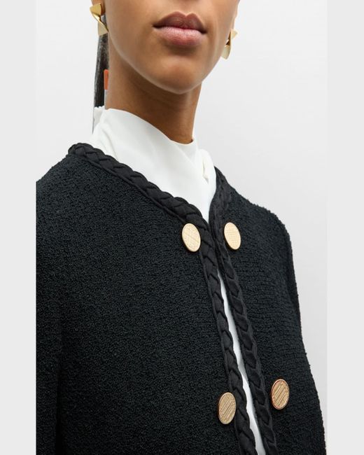 Misook Black Braided-trim Button-front Tweed Jacket