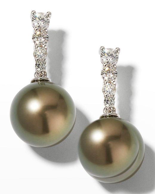 Belpearl Multicolor 18k White Gold Graduated Diamond Pearl-drop Earrings