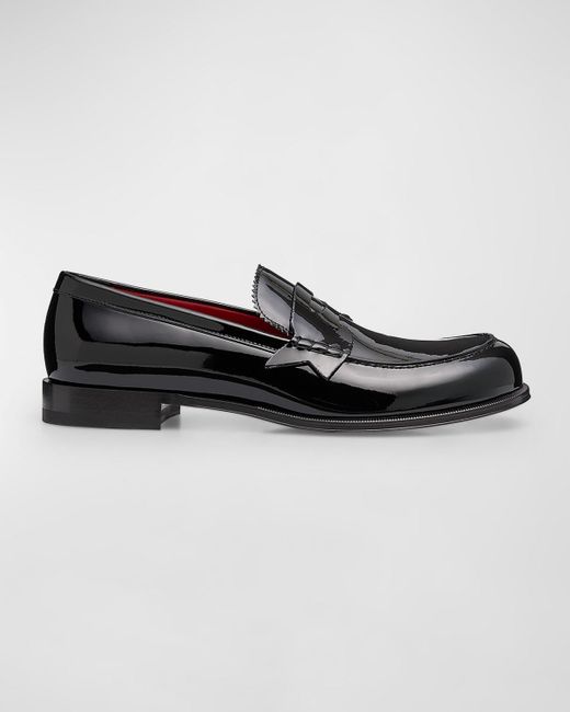 Christian Louboutin Black Mocloon Patent Leather Penny Loafers for men