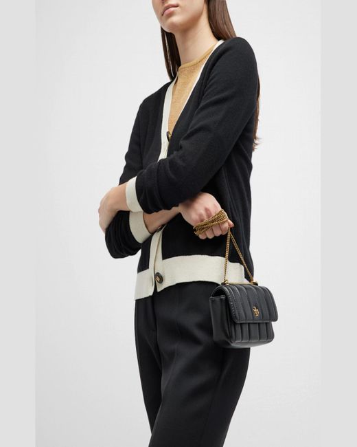 Tory Burch Black Kira Mini Flap Quilted Leather Shoulder Bag