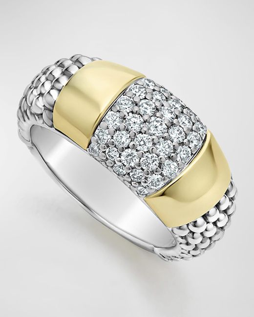 Lagos Metallic Diamond And Smooth Station Ring In 18k Gold With Sterling Silver Caviar Beading