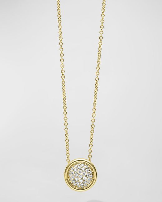 Lagos White 18k Meridian Diamond Pave 15mm Circle Pendant Necklace, 16-18"l