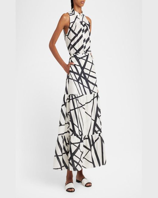 Kiton White Abstract-Print Tiered Maxi Wrap Skirt