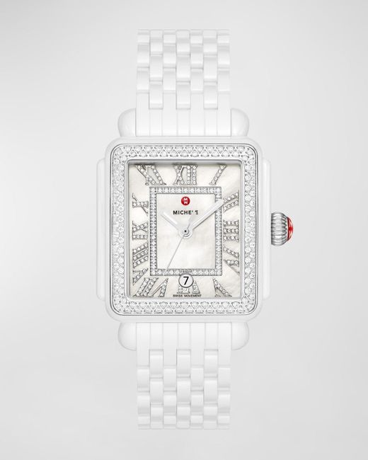 Michele Special Edition Deco Madison White Ceramic Diamond Watch