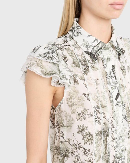 Alice + Olivia White Minda Ruffle Blouse