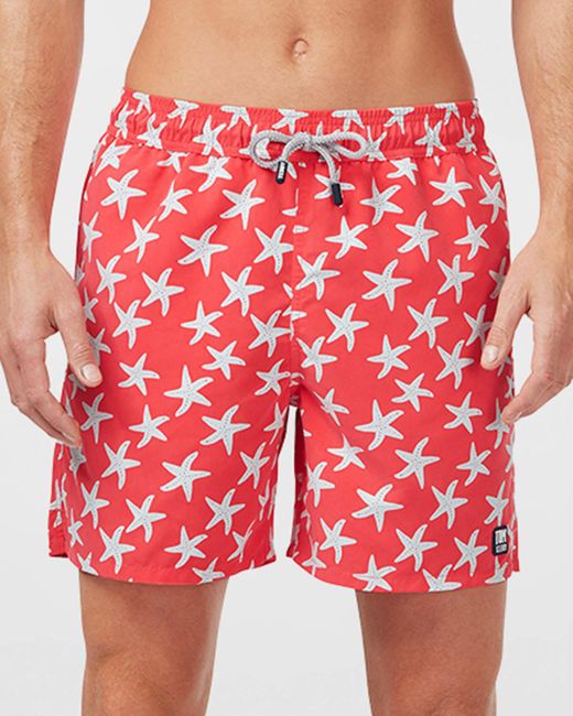 Tom & Teddy Red Starfish-print Swim Trunks for men