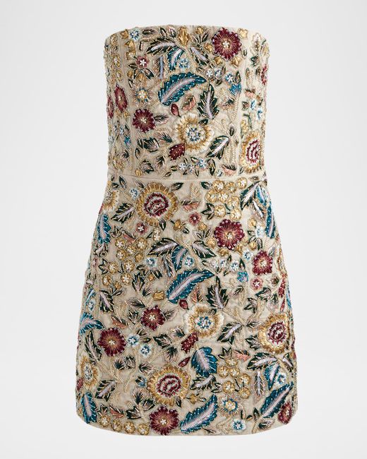 Alice + Olivia Multicolor Velia Embellished Strapless Mini Gown
