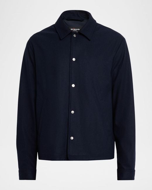 Kiton Blue Cashmere And Polyester Snap-Front Blouson for men