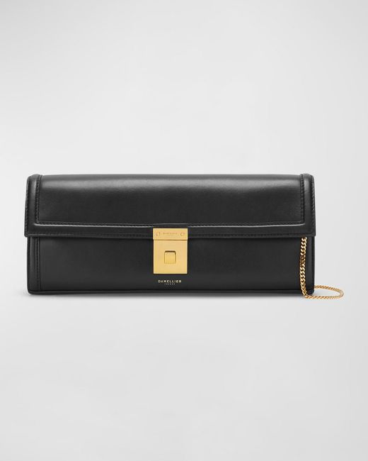 DeMellier London Black Paris Flap Leather Clutch Bag